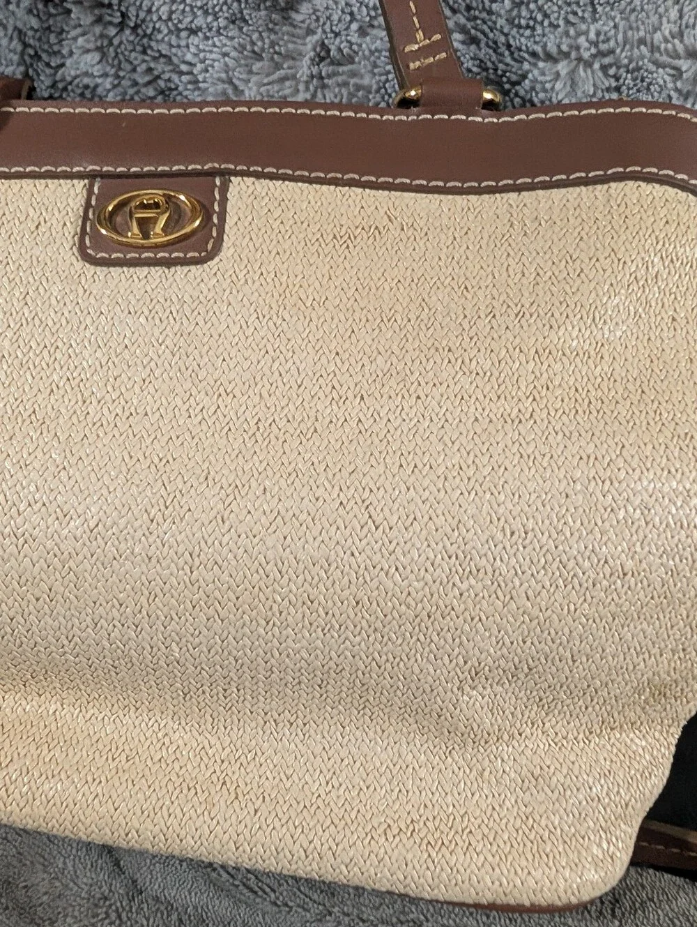 Etienne Aigner Y2K Woven Basket Purse Leather Trim Leopard Print Interior